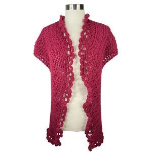 Handmade Burgundy Crocheted Cardigan - One Size